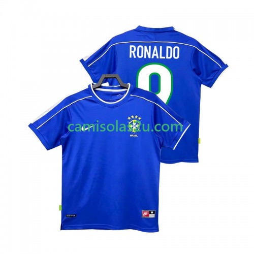 Camisolas de futebol Brasil Ronaldo 9 Retro Equipamento Alternativa 1998 Manga Curta Camisolas de futebol Brasil Ronaldo 9 Retro Equipamento Alternativa 1998 Manga Curta